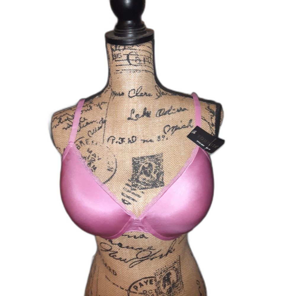 Youmita 38C Satchet Pink Satin Lace Trim Coverage Bra NWT
